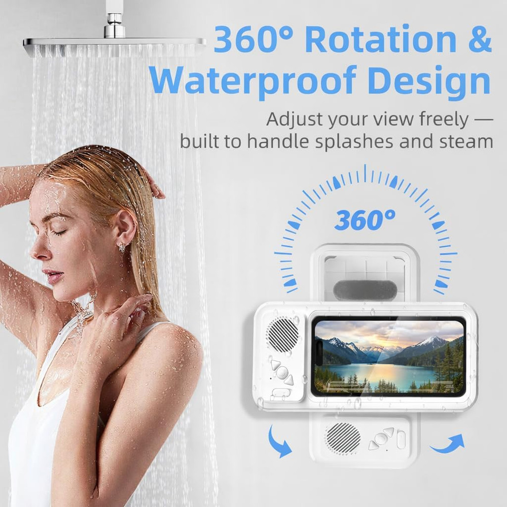 Waterproof Shower Phone Holder with Bluetooth Speaker and Touchscreen Case
