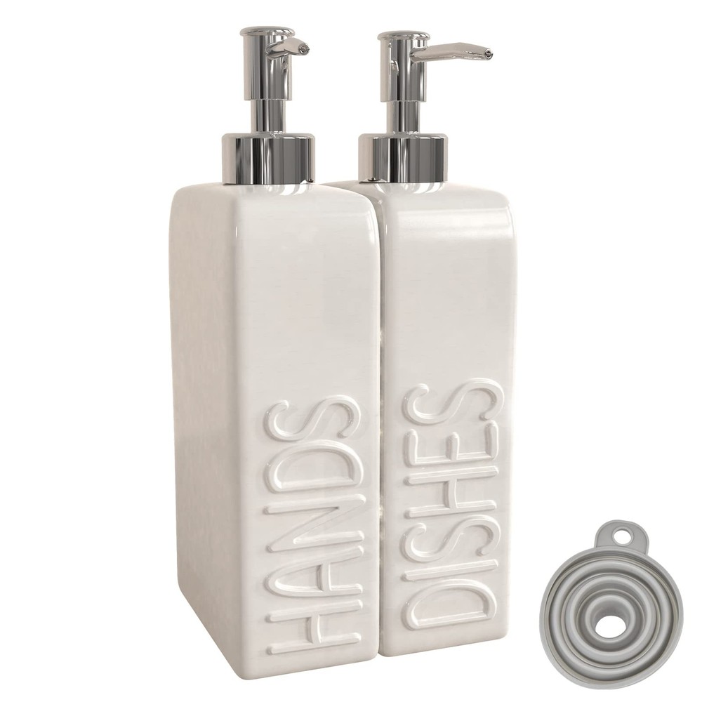 Soap Dispenser Set with Stainless Steel Pump, 2 Pack Ceramic Refillable Dish ...