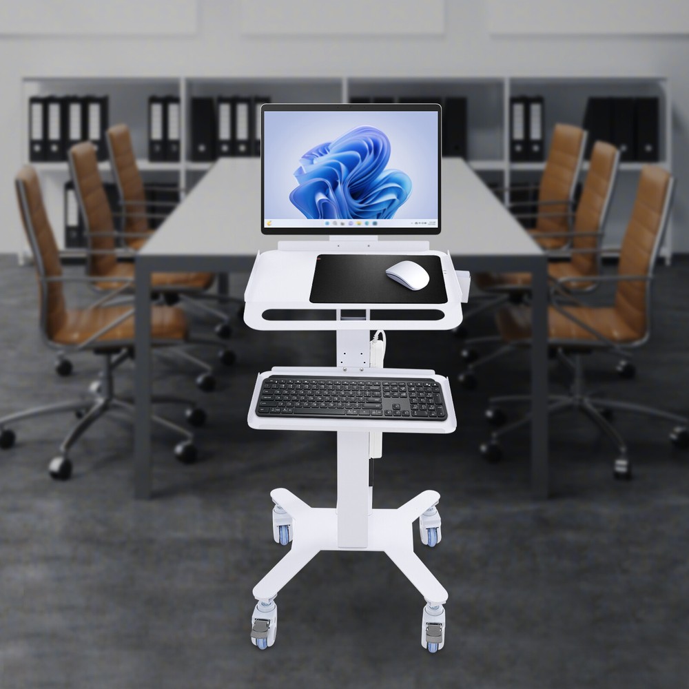 Mobile Standing Workstation Adjustable Height Rolling Computer Cart With Wheels