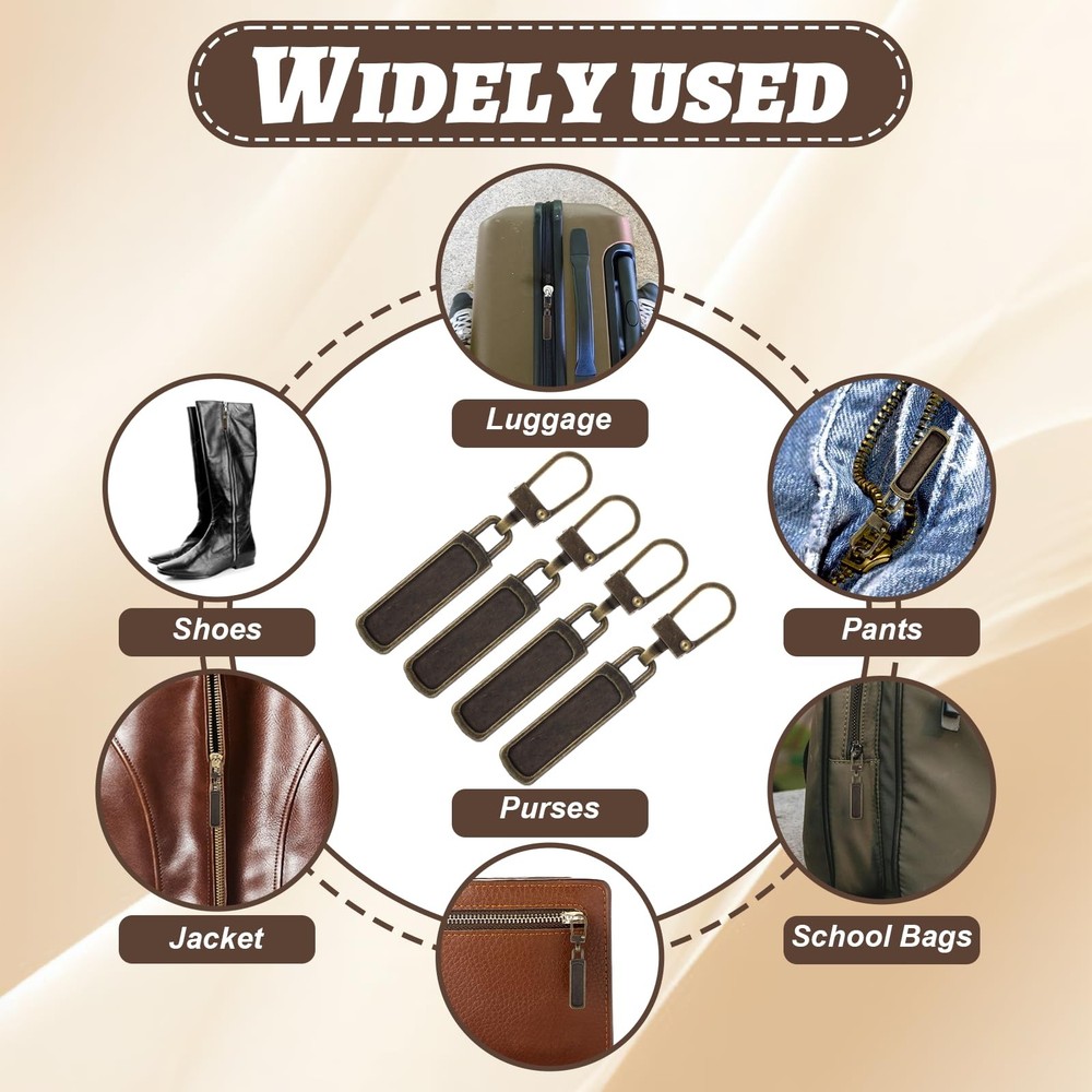 10 Pcs Detachable Zipper Pull Replacement for Small Holes Bronze