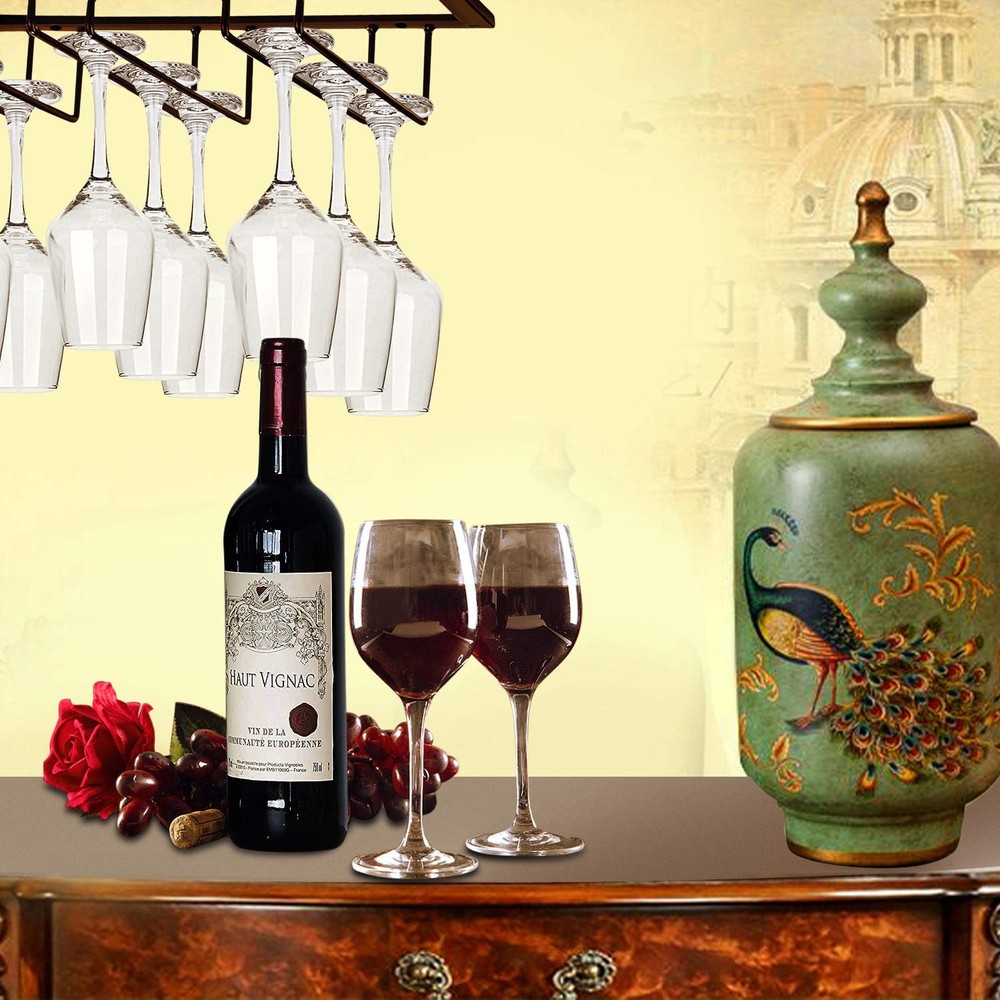4 Rows Wine Glasses Rack Under Cabinet Stemware Rack for Cabinet Kitchen