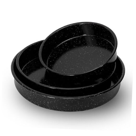 3-Pack Enamel Roasting Pan Set Round Deep Baking Pans Oven Black