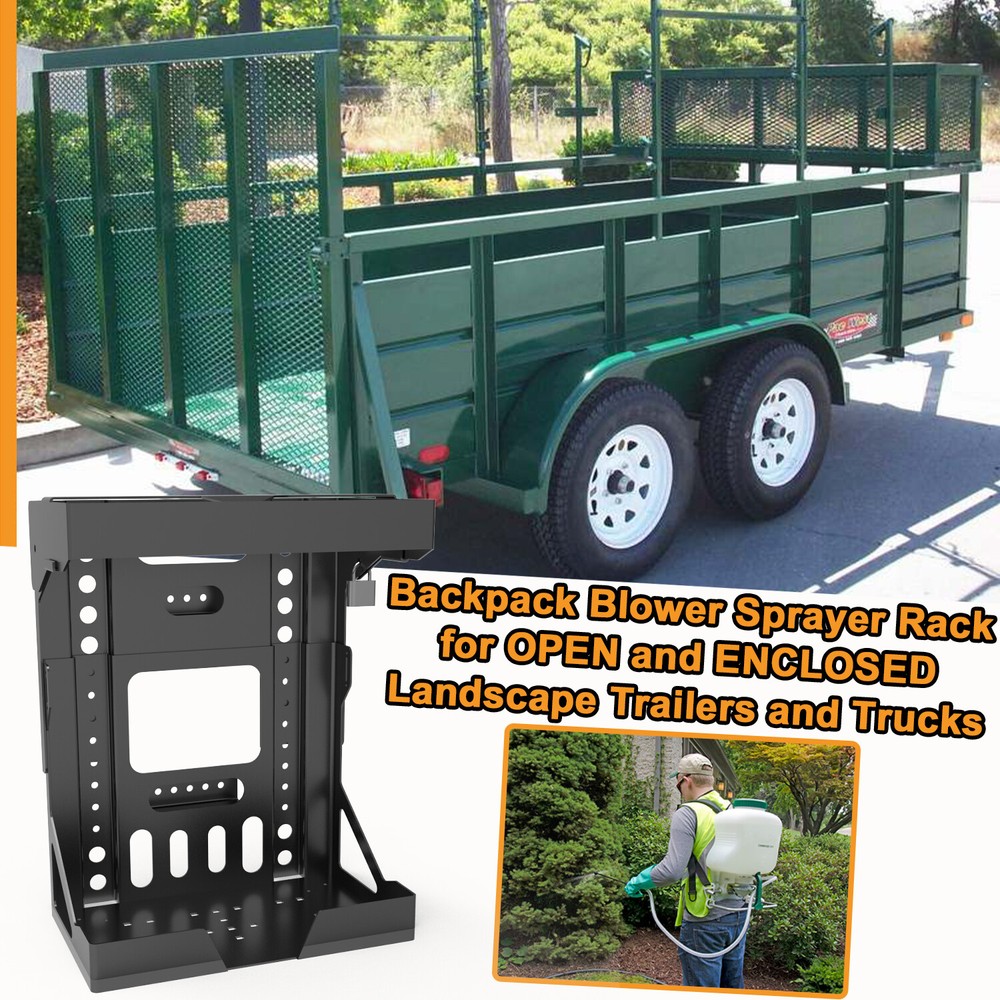 Adjustable Backpack Blower Sprayer Rack for Open & Enclosed Landscape Trailer