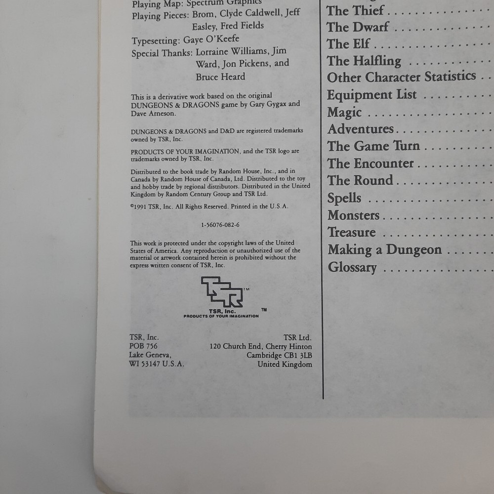 Dungeons and Dragons Rule Book 1991 TSR