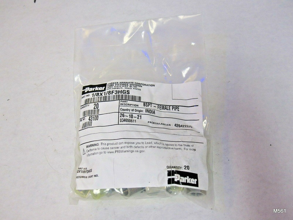 Parker 1/8x1/8F3HGS BSPT Female Threaded Pipe Adapters
