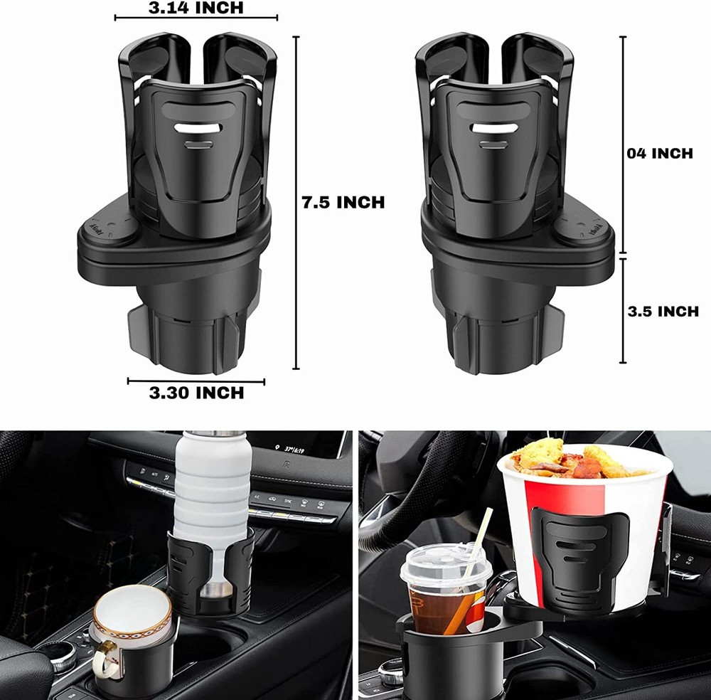 For Large Bottles 2 in 1 Cup Holder Expander Dual Cup with Adjustable Base