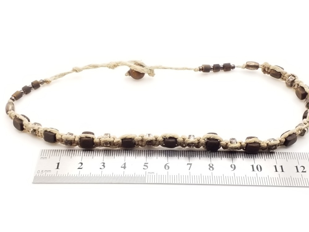 Handmade Artisan Beaded Choker Necklace Micro-Macrame Natural Materials Boho 13"