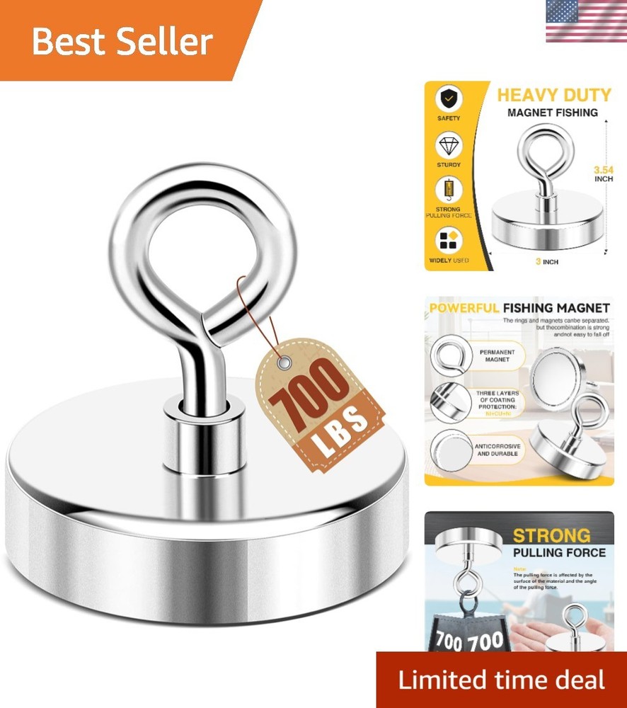 700LB Neodymium Magnet with Countersunk Eyebolt - Rust Resistant Design