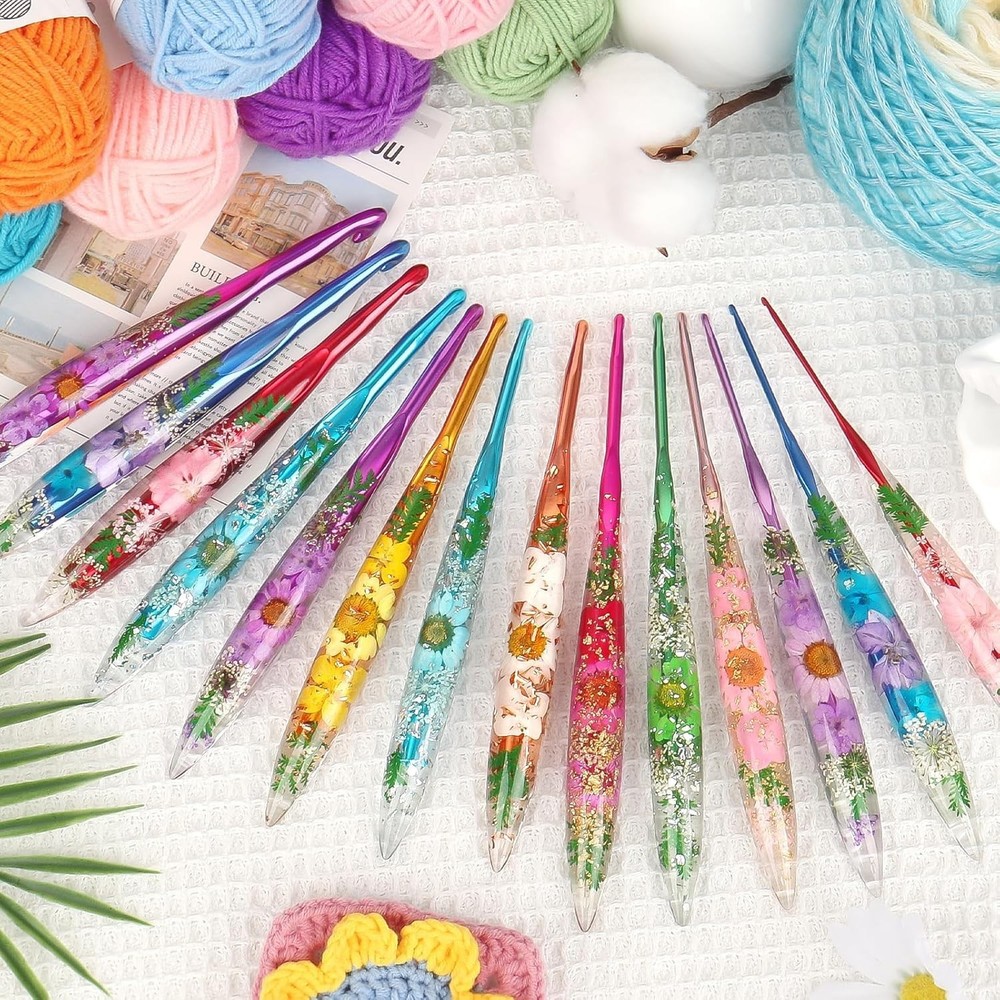 Crochet Hooks, 9mm Crochet Hook Ergonomic, See-Through Resin Handle with Flow...