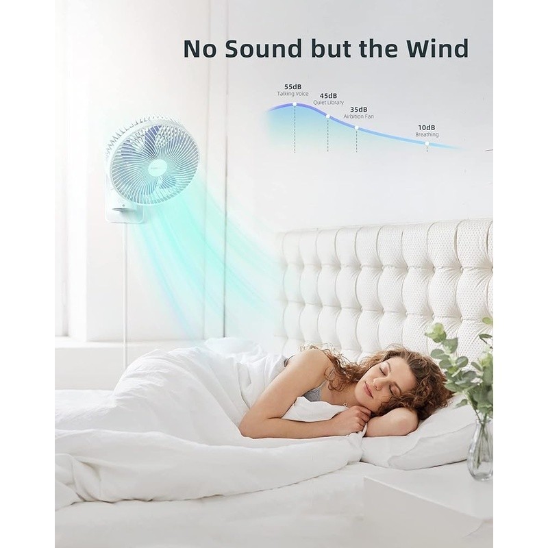 Powerful Wall Fan Remote Control 90° Oscillation 4 Speed Timer Adjustable Tilt