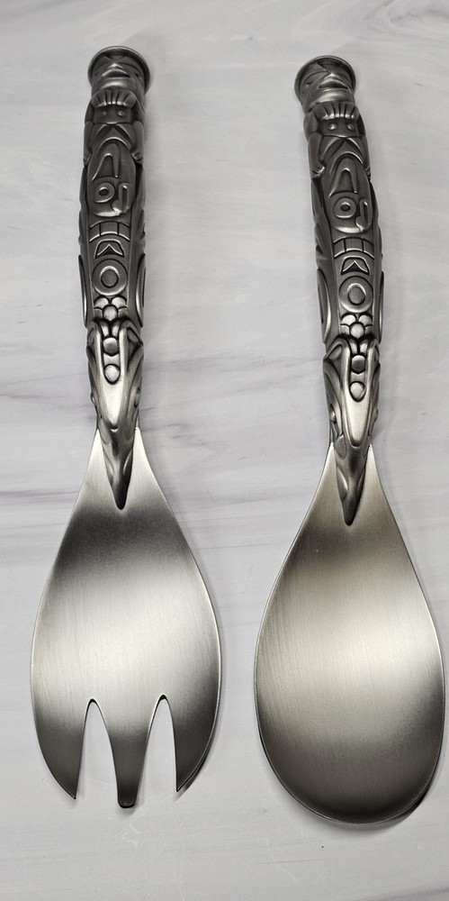 Native Essence Pewter Plated Serving Set Spoon & Fork Set Of 2