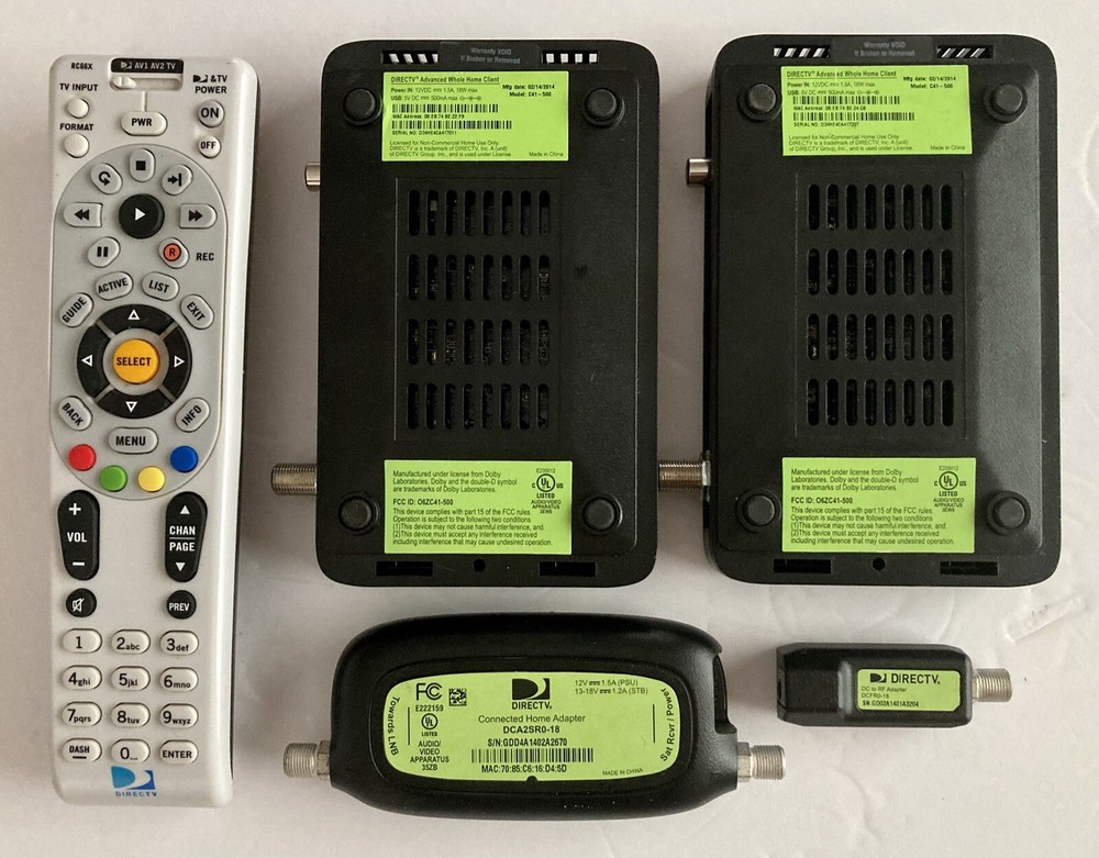 DIRECTV Advanced Whole Home Client (2), Remote and Adapters Bundle Pre-Owned