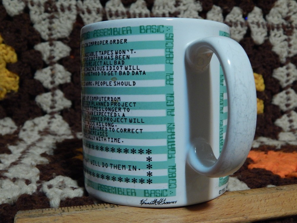 Kenneth Grooms ~ Computer Programming (1982) Ceramic MUG Coffee CUP Art 101