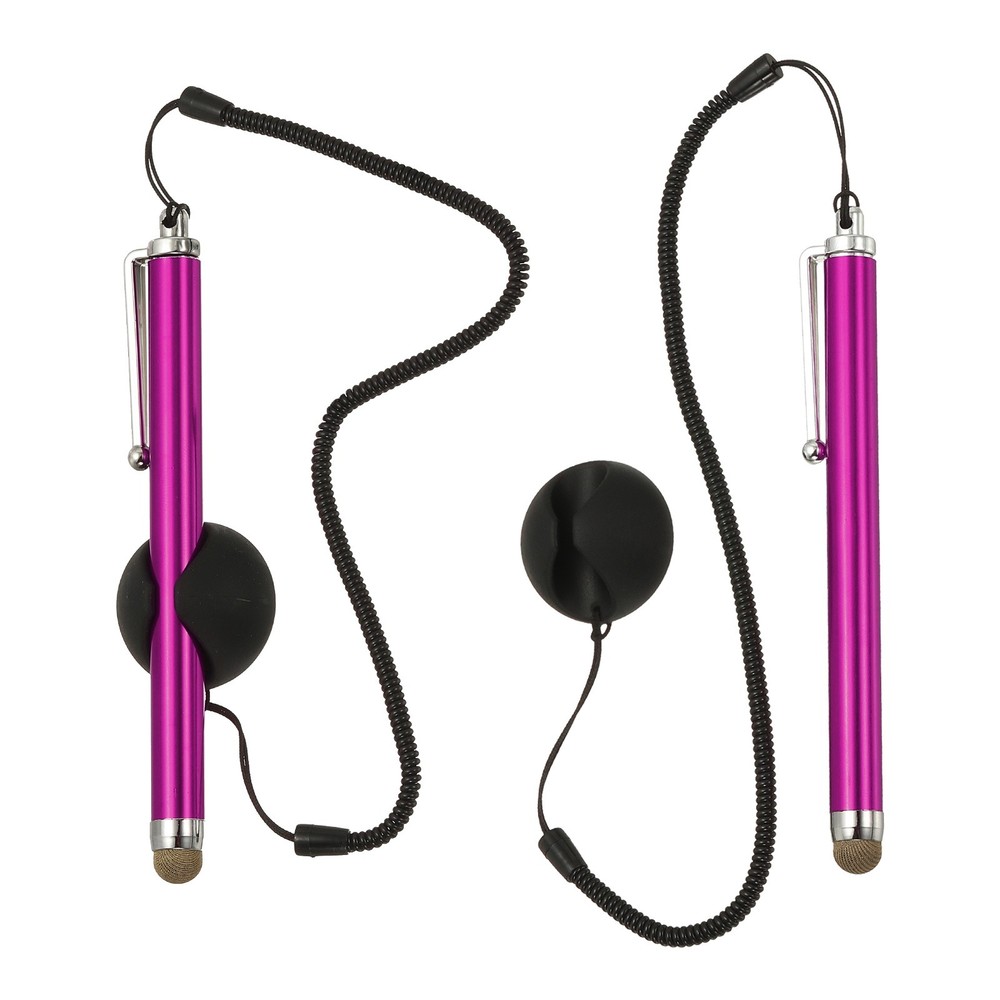 2 Pcs Screen Capacitive Pen with Spring Rope Fixing Dock Rose Red
