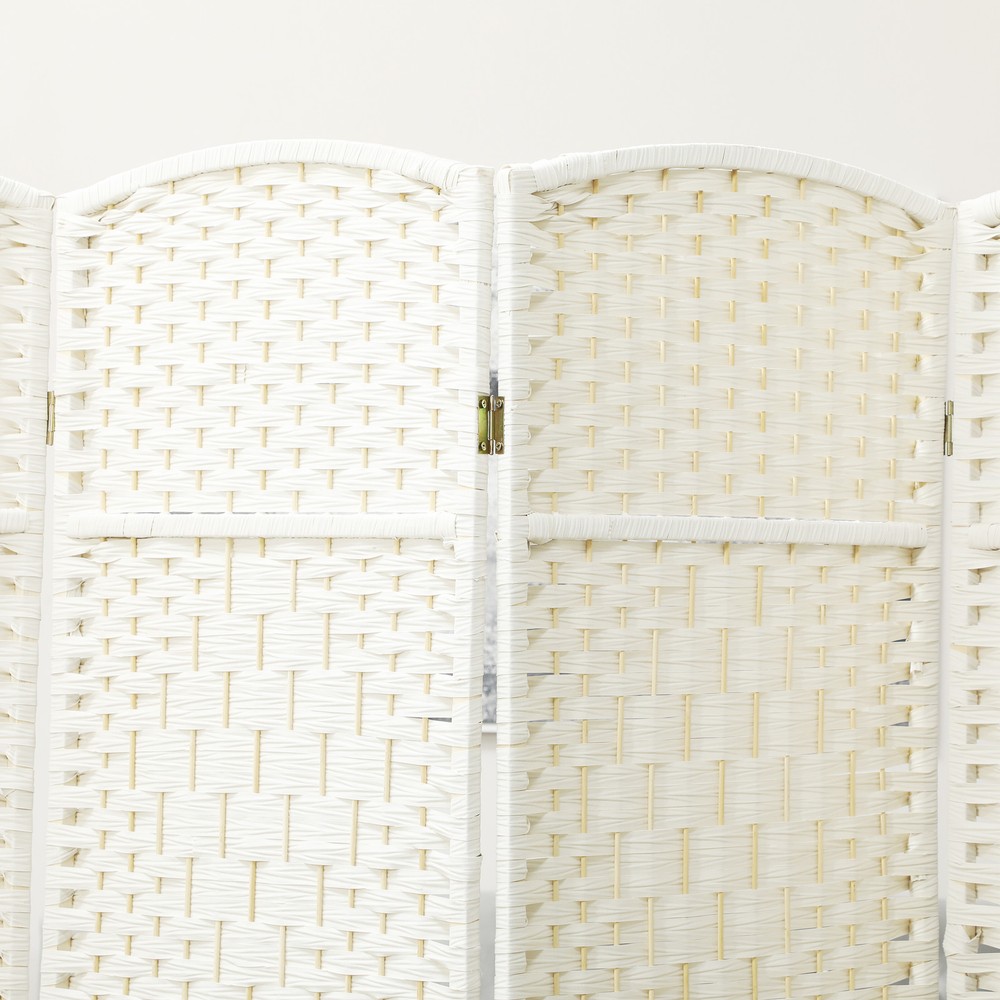 6 Panel Room Divider Hand-Woven Freestanding Partition, White
