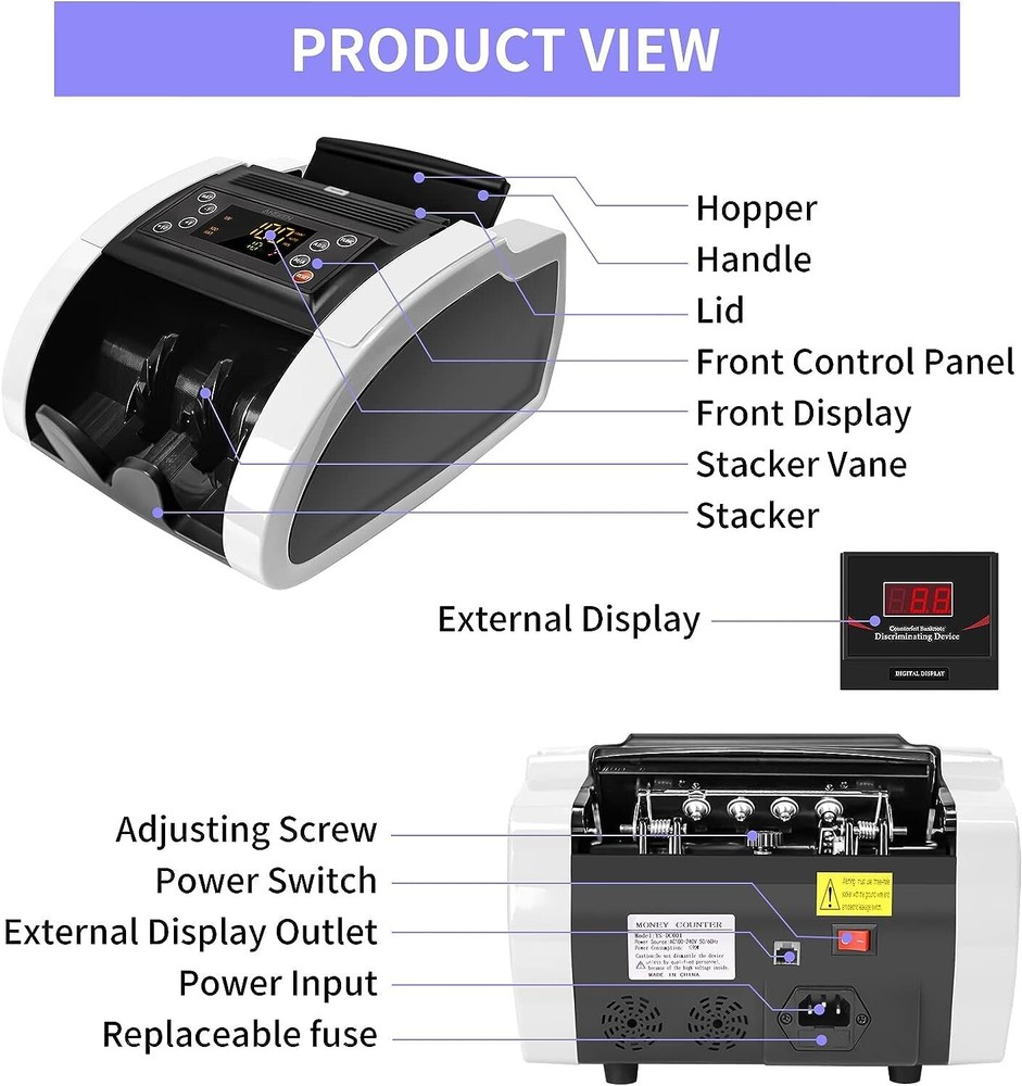 Advanced Portable Money Counter Machine - LED Display - Add&Batch Modes
