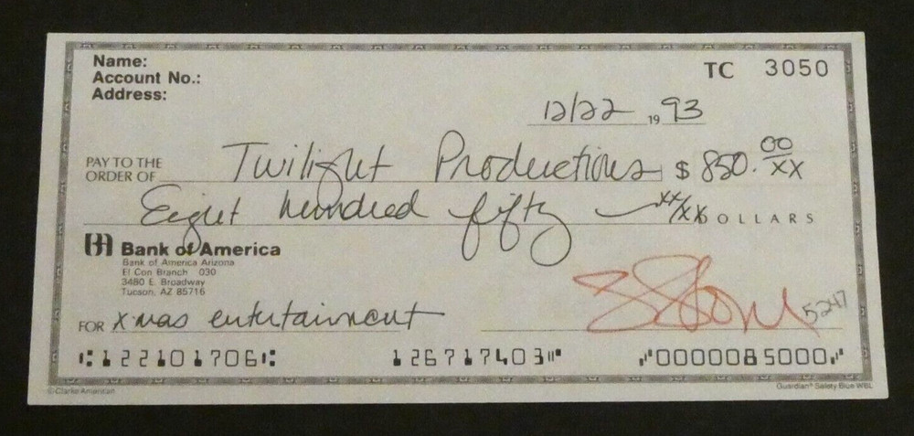 Sharon Stone Actress Signed Check 1993