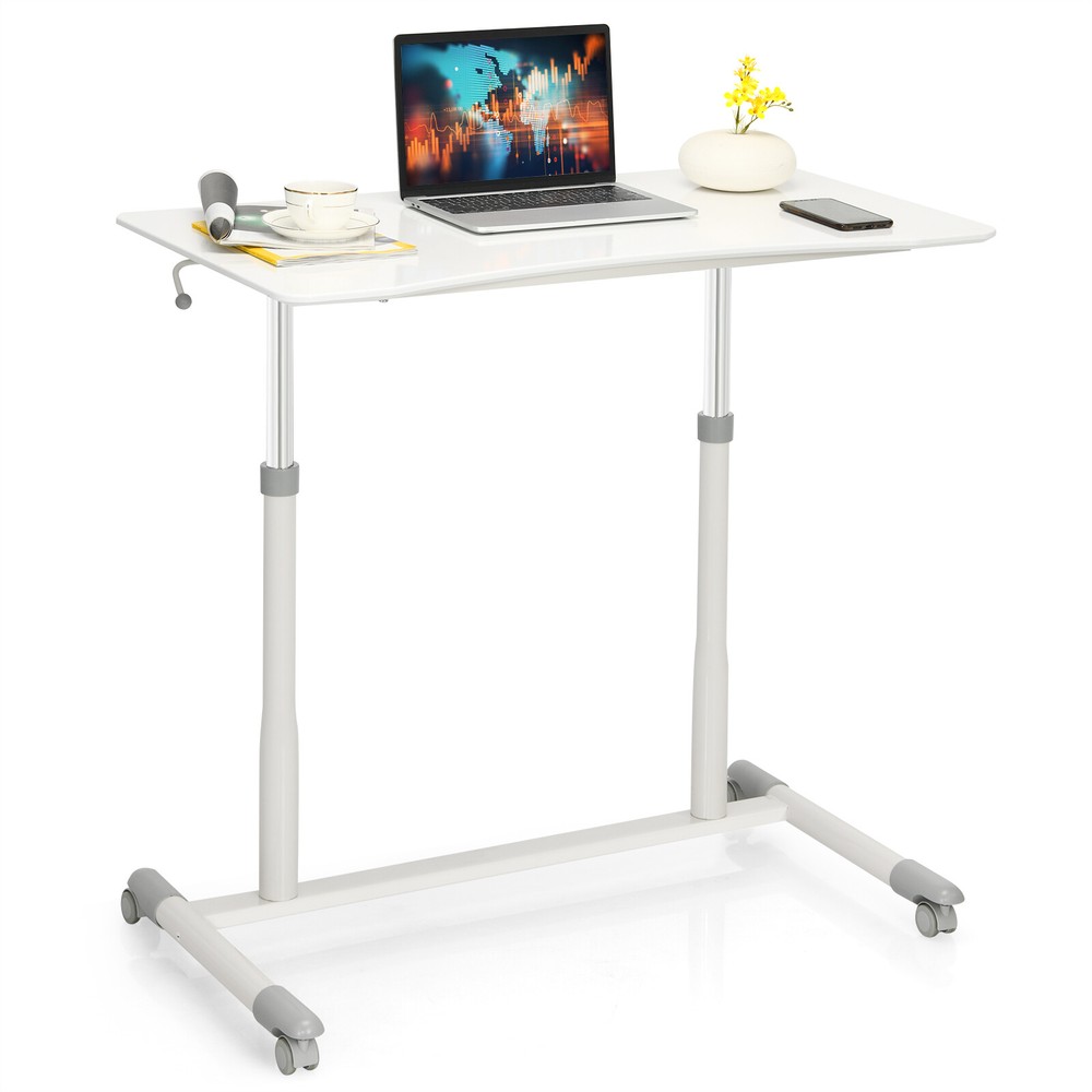 Costway Height Adjustable Computer Desk Sit Stand Rolling Notebook Table White