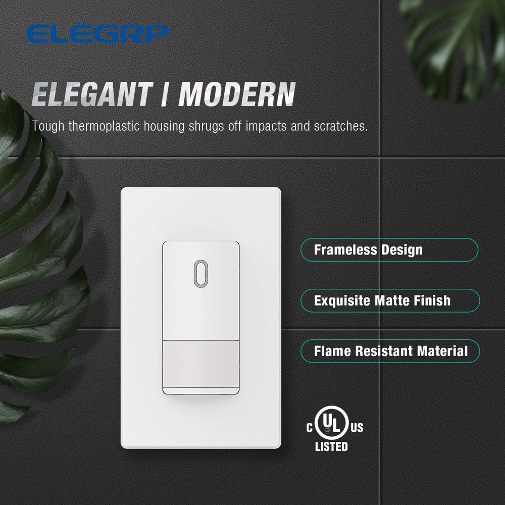 Single Pole Occupancy Motion Sensor Light Switch 120° PIR Infrared Matte White