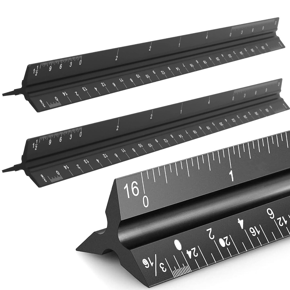 3 Pack Architectural Scale Ruler, 12 Inches Imperial Aluminum Architect Scale...