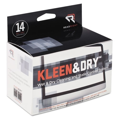Read Right Two Step ScreenKleen Cleaning Wipes, Unscented, 14/Box, 2 Boxes/Pack