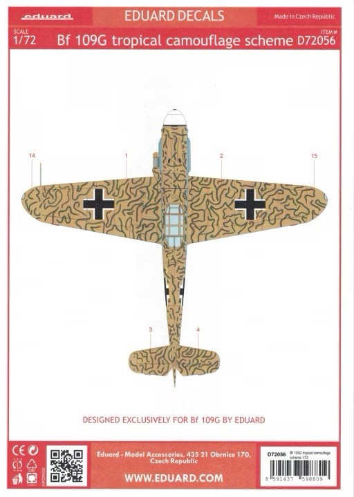 1/72 Eduard Decals #D72056 Bf109G Tropical Camo Scheme