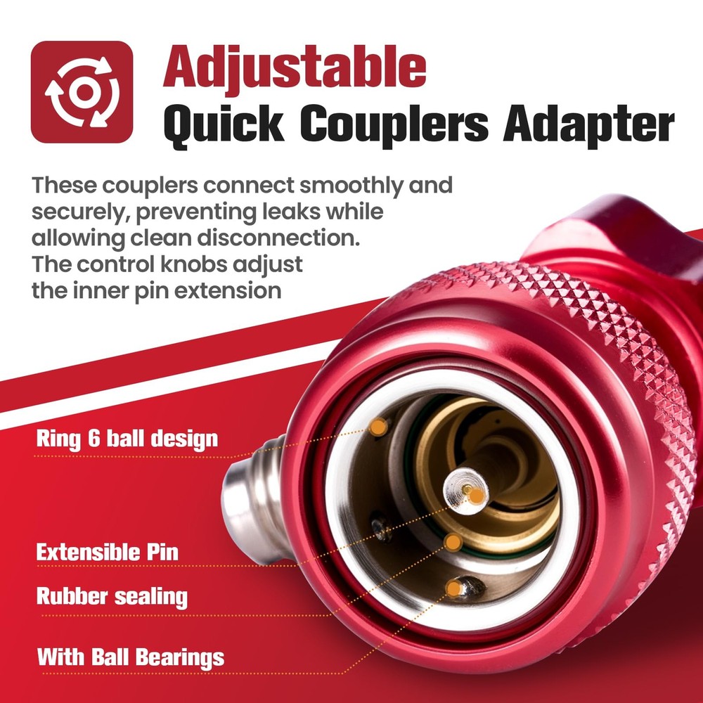 R134a Quick Coupler Adapter, Adjustable R134a Adapters Quick Connectors for C...