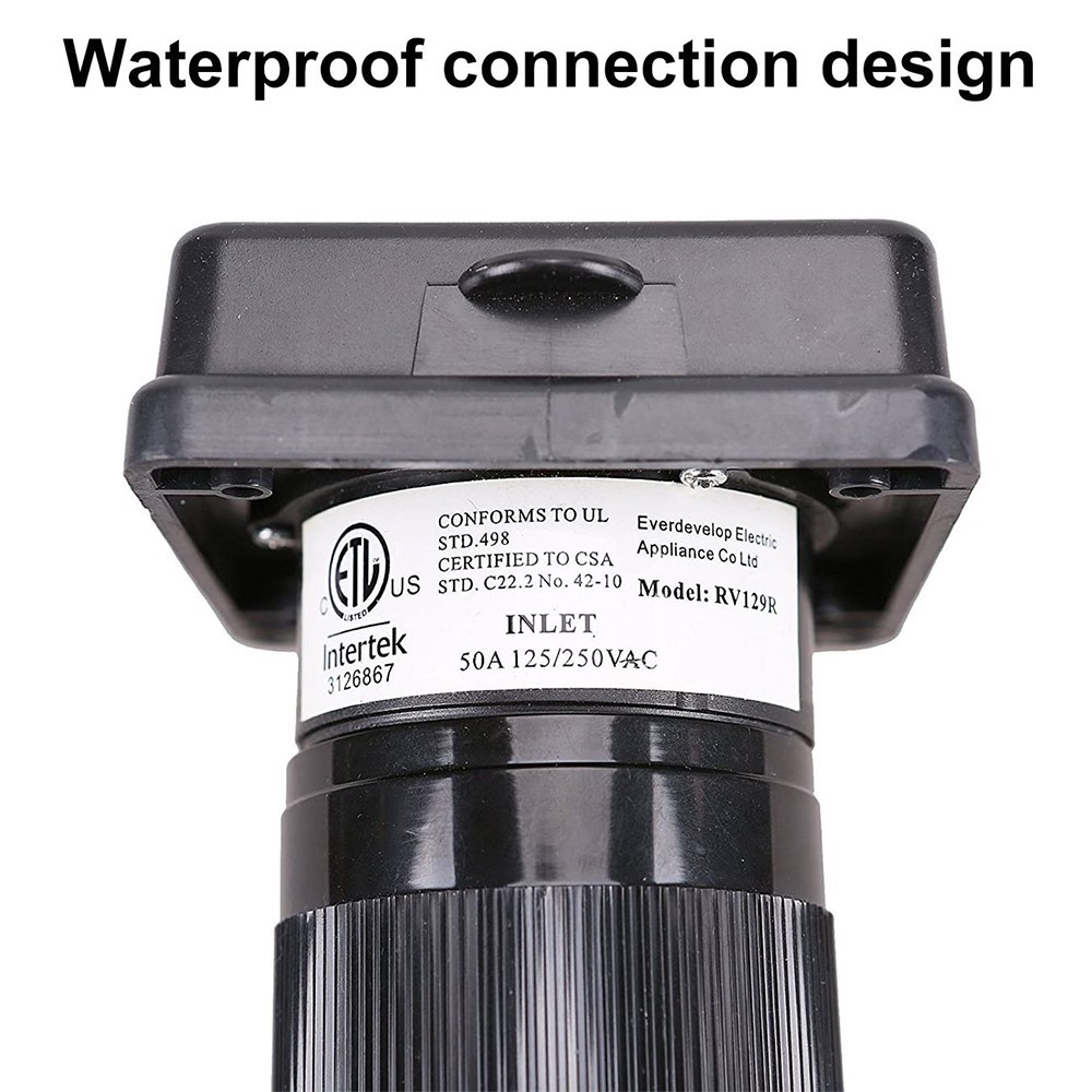 RV 125/250V 50 AMP Power Plug Twist Lock Inlet with 3 Stainless Steel / Black