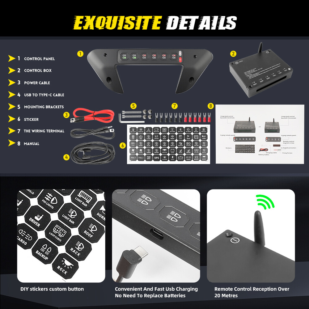 For Dodge Ram 1500 Grab Handle Wireless Auxiliary SwitchPanel 6Gang Relay System
