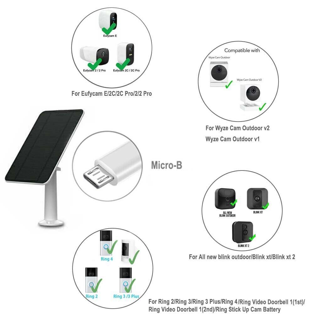 Solar Panel for Security Camera Micro USB & USB-C Port Solar Panel Adjustable