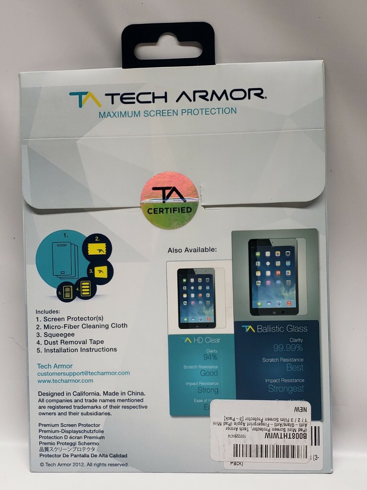Tech Armor HD Clear Screen Protector for Apple iPad mini/mini 2/mini 3 Pack Of 3
