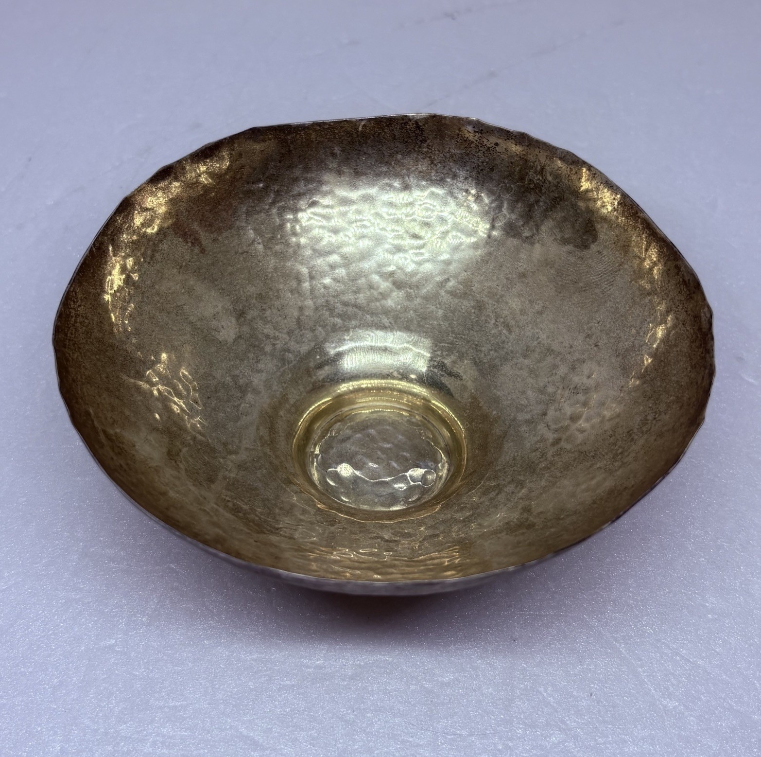 Vintage 1970s Silver Plated Hammered Nut Bowl Unique Shaped 5.25” Art Decor 34