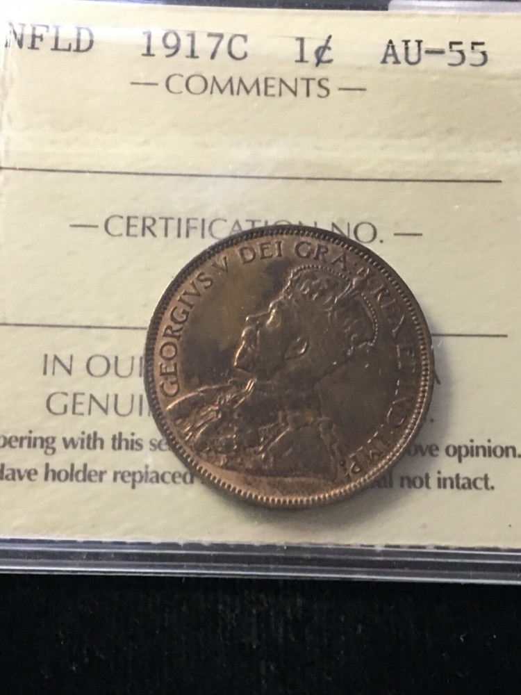 1917c ICCS Graded Newfoundland, Large ¢1 Cent, **AU-55**