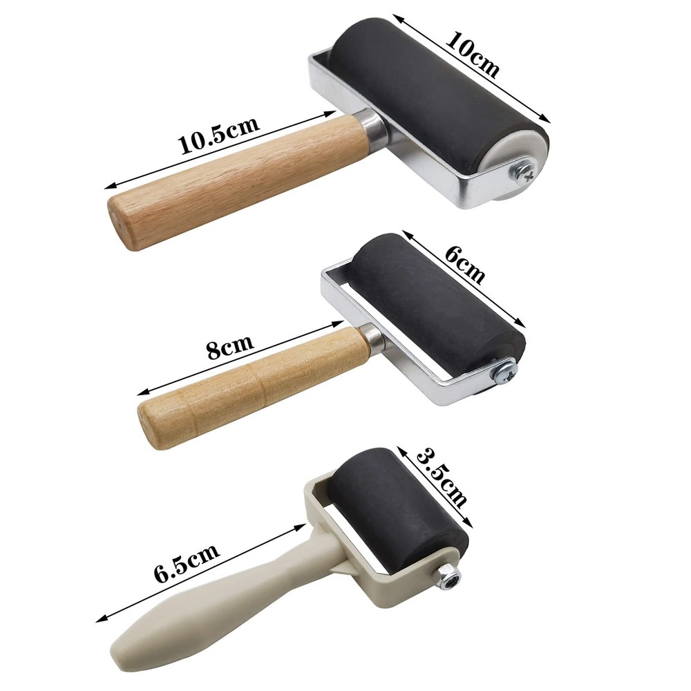 3 Pack Rubber Brayer Roller,1.4/2.4/4 Inch Hard Rubber Brayer Rollers