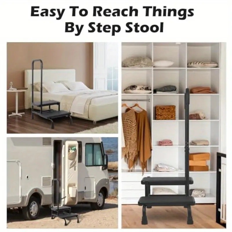 NWT ~ Large Black Heavy Duty 2-Step Stool with Tall Handle - 350 lbs Capacity