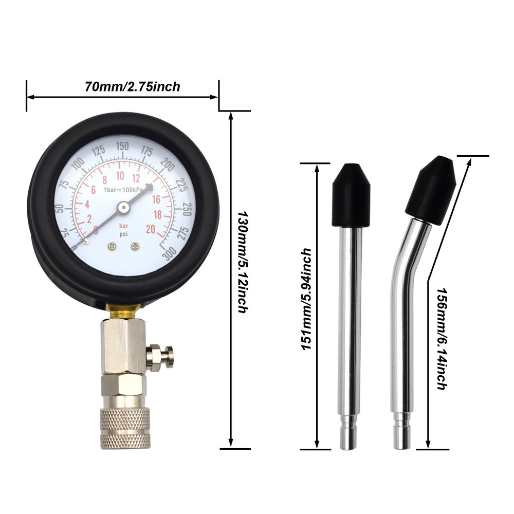 Petrol Engine Cylinder Compression Tester Gauge 0-300Psi Tool Box Adapter X1