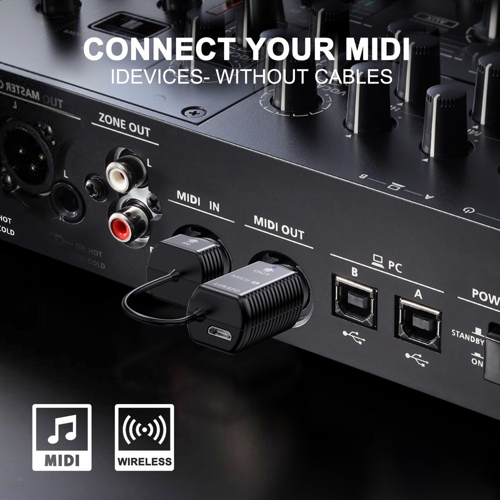 LEKATO Wireless MIDI Adapter Wireless 5 PIN USB MIDI Interface Ultra Low Latency