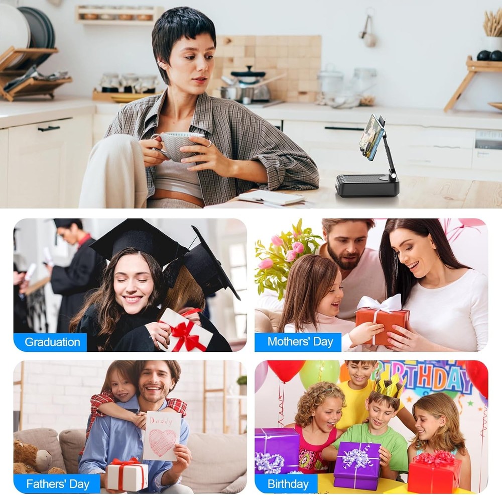 Foldable Cellphone Stand with Bluetooth Speaker Charging Function 360° Rotatable