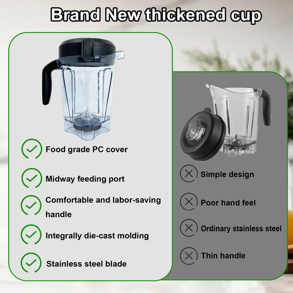 Blender Pitcher 64oz Low-Profile, Replacement Pitcher Container Compatible wi...