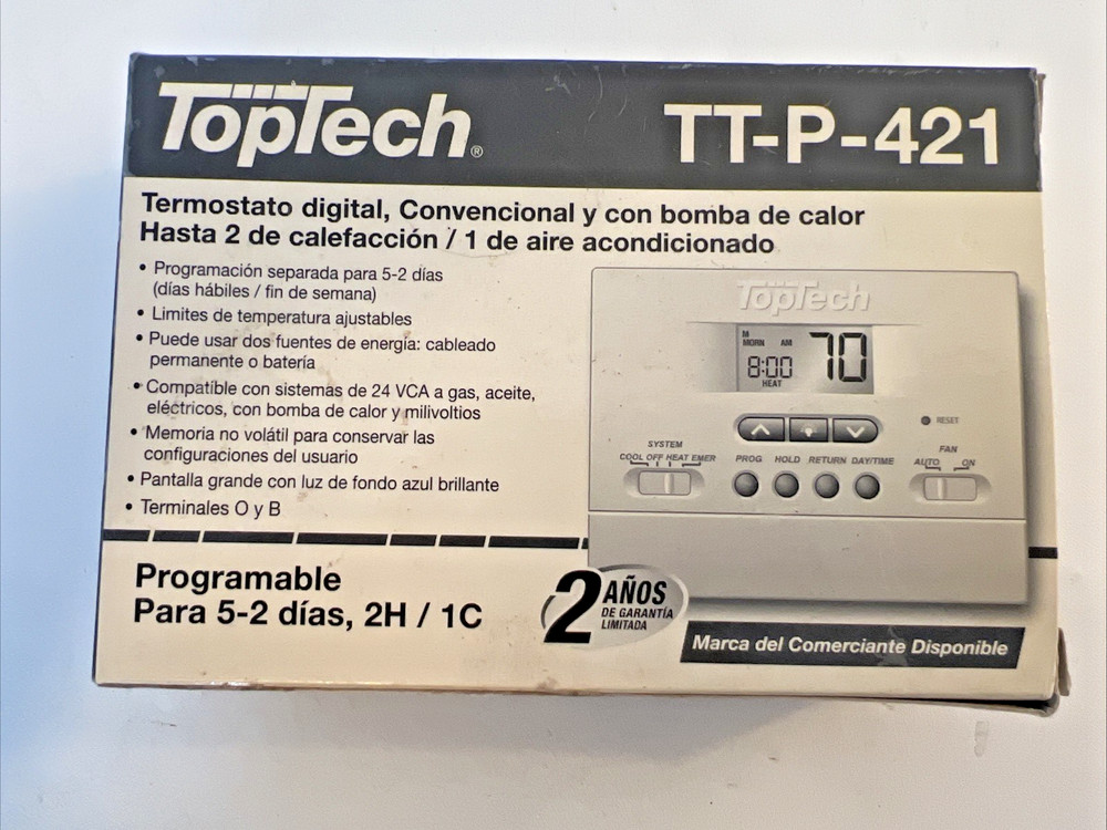 Top Tech TT-N-421 Thermostat Single Stage Digital Programmable