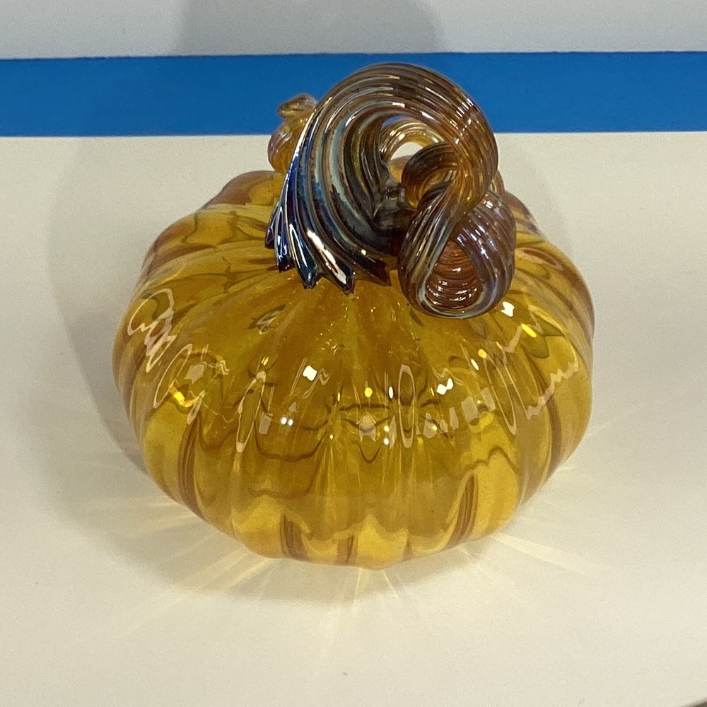 Handblown Amber art class studio crafted pumpkin