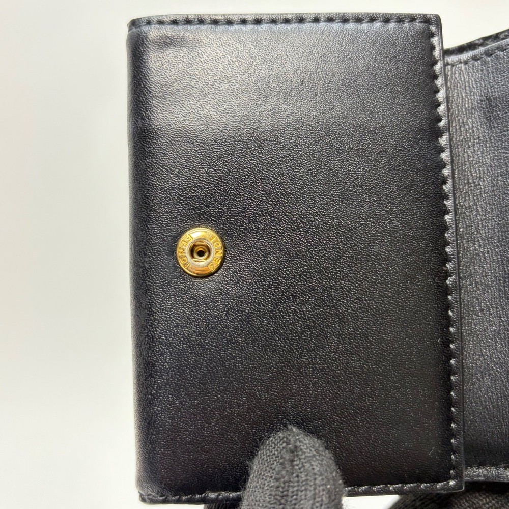 FENDI Three-Fold Wallet Monster Compact Wallet Leather Black