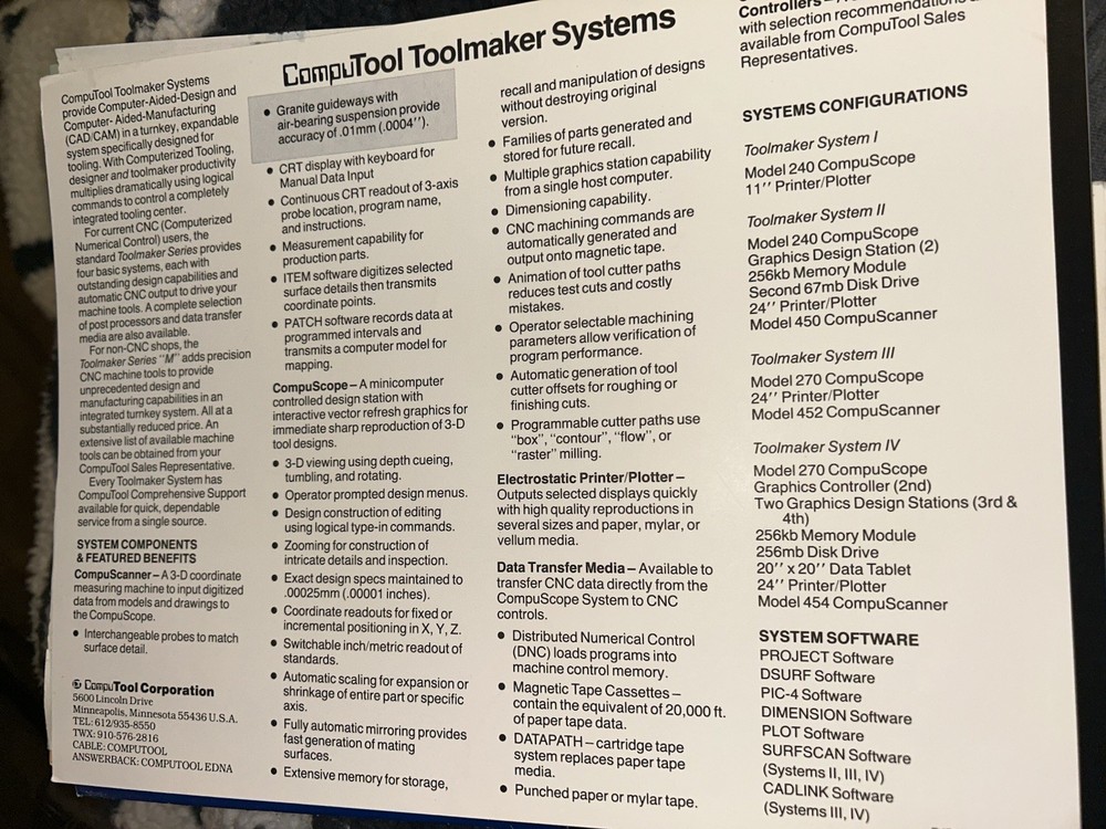 Early 1980s COMPUTOOL Toolmaker Systems CAD / CAM Advertising