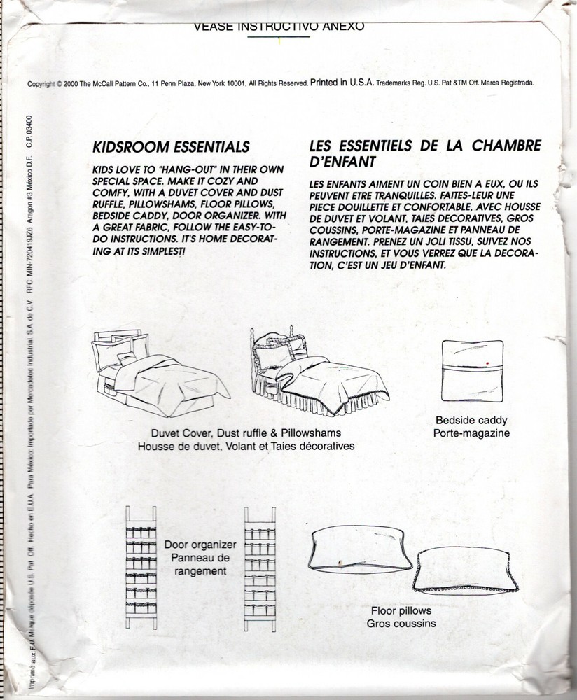 "Kidsroom Essentials" ©2000 McCall's Home Decorating Sewing Craft Pattern # 760