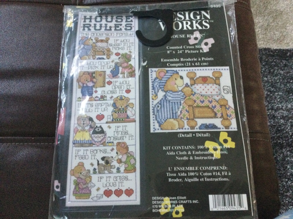 Design Works Unopened Crosstitch House Rules Teddy Bear