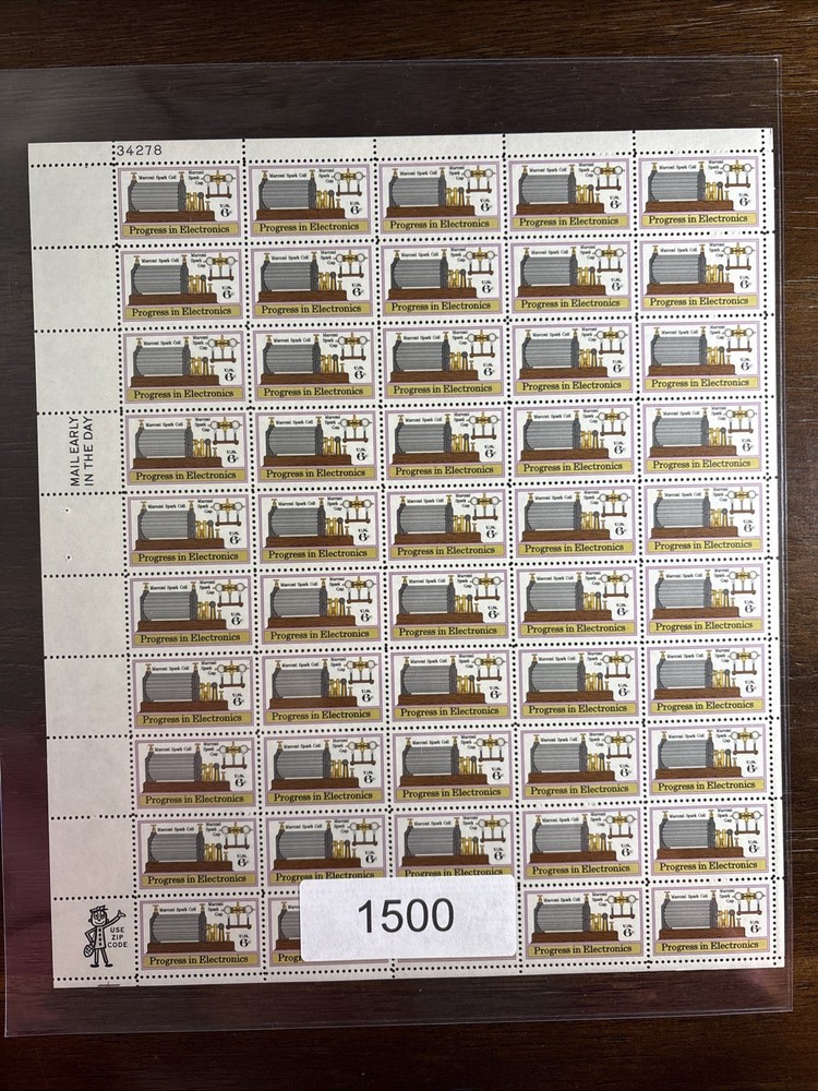 1500 US Mint Sheet, 6 Cent Marconi’s Spark Coil, Mint NH