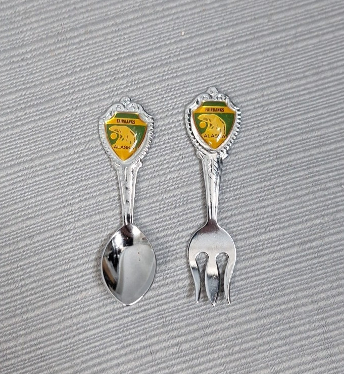 Fairbanks Alaska Soviner Mini Spooon & Fork Set Tiny 2.5"