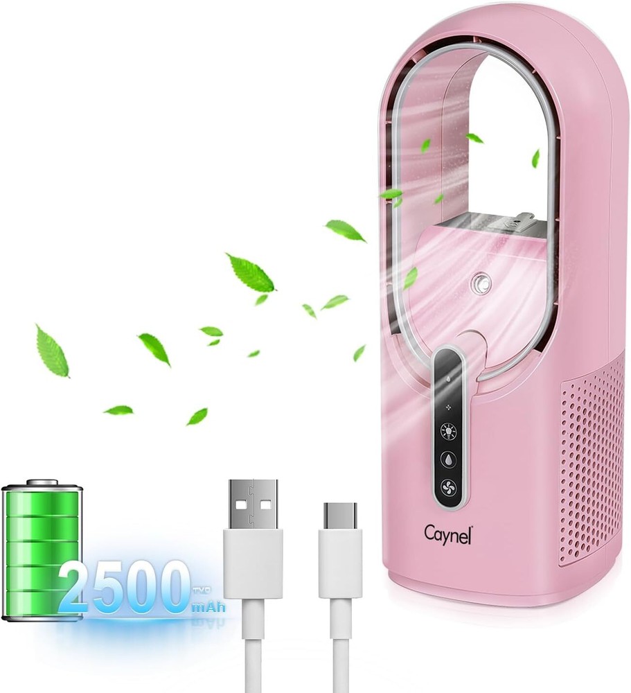 Portable 11.8 Inch Bladeless Desktop Personal Fan w/ 7 Colors Ambient Light Pink