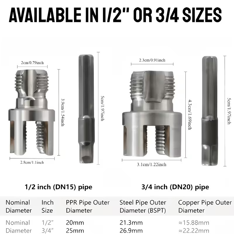 Integrated Internal & External Pipe Threading Tool For 1/2'' 3/4'' Water Pipe US