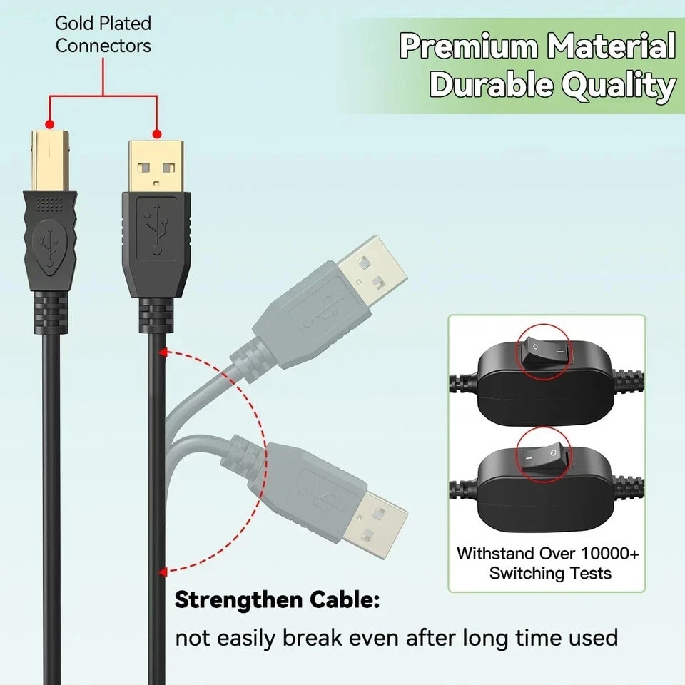 Printer Cable Splitter for Two Computers USB 1 in 2 Individual